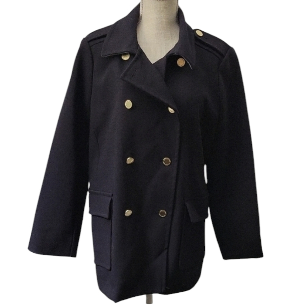 Liz Claiborne Chic Black Peacoat with Gold Buttons